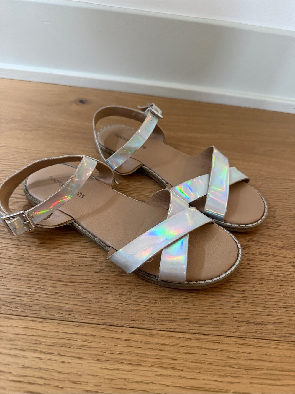Girls Iridescent Holographic Strappy Sandals